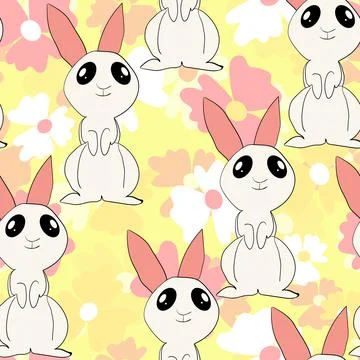 Seamless pattern with silhouette Easter rabbits on color background. Design for イラスト素材