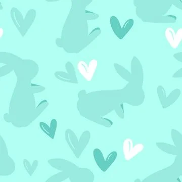 Seamless pattern with silhouette Easter rabbits on color background. Design for Illustrazione stock