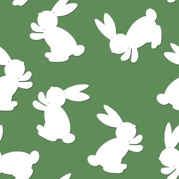Seamless pattern with silhouette Easter rabbits on color background. Design for Stock Illustration