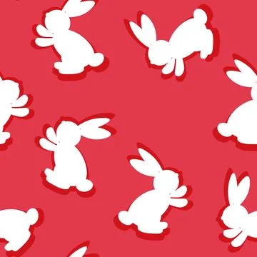 Seamless pattern with silhouette Easter rabbits on color background. Design for イラスト素材
