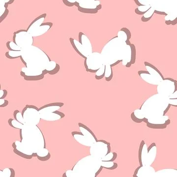 Seamless pattern with silhouette Easter rabbits on color background. Design for Illustrazione stock
