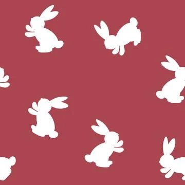 Seamless pattern with silhouette Easter rabbits on color background. Design for Stock Illustration