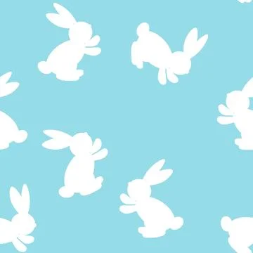 Seamless pattern with silhouette Easter rabbits on color background. Design for イラスト素材