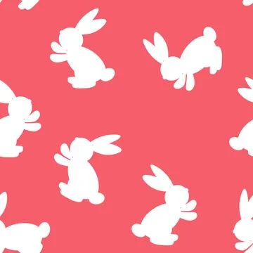 Seamless pattern with silhouette Easter rabbits on color background. Design for Stock Illustration