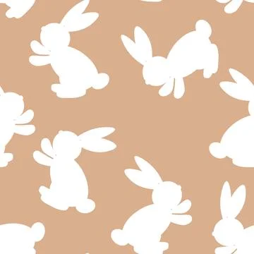 Seamless pattern with silhouette Easter rabbits on color background. Design for 스톡 일러스트