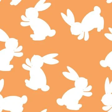 Seamless pattern with silhouette Easter rabbits on color background. Design for Illustrazione stock