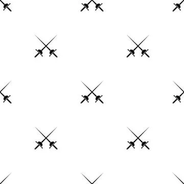 Seamless pattern with silhouette icon of a crossed rapiers. Fencing. Vector. Stock Illustration