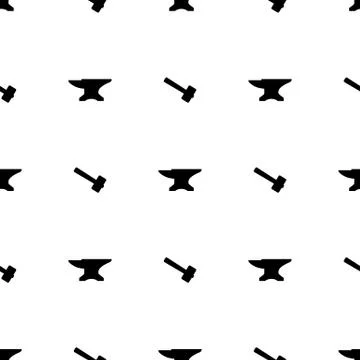 Seamless pattern with silhouette icons of hammer and anvil. Blacksmith. Vector. Stock Illustration