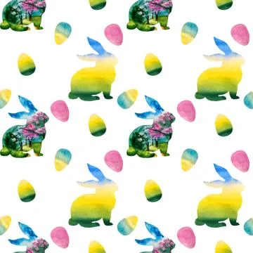 Seamless pattern silhouette of the rabbit and eggs. Stock Illustration