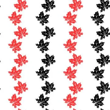 Seamless pattern of silhouette red black maple leaves isolated on white backg Stock Illustration