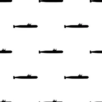 Seamless pattern with silhouette of submarine. Side view warship. Vector. Stock Illustration