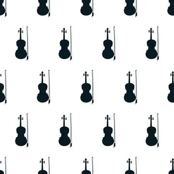 Seamless pattern of silhouette violins on white background, icon classical Stock Illustration