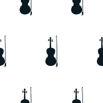 Seamless pattern of silhouette violins on white background, icon classical Illustrazione stock