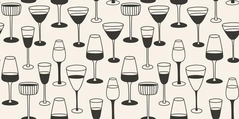 Seamless pattern with the silhouette of wine glasses Stock Illustration