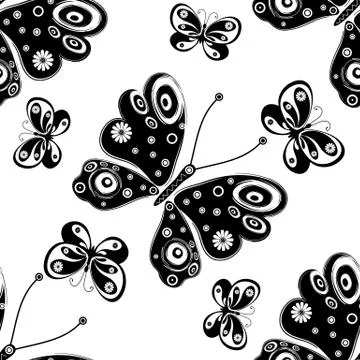 Seamless pattern with silhouettes butterflies Stock Illustration