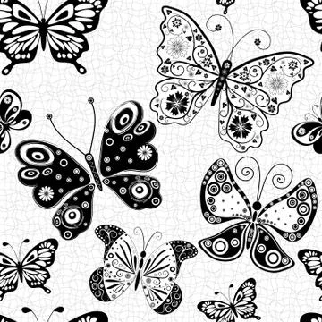 Seamless pattern with silhouettes butterflies Stock Illustration