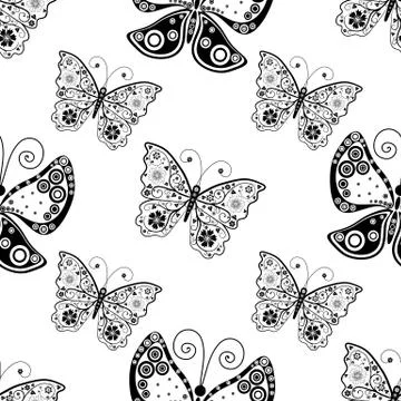Seamless pattern with silhouettes butterflies Stock Illustration