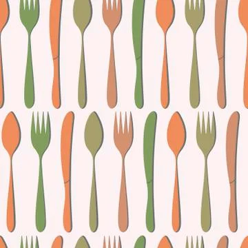 Seamless pattern. Silhouettes Of Cutlery. Horizontal strips of spoons forks and Stock Illustration