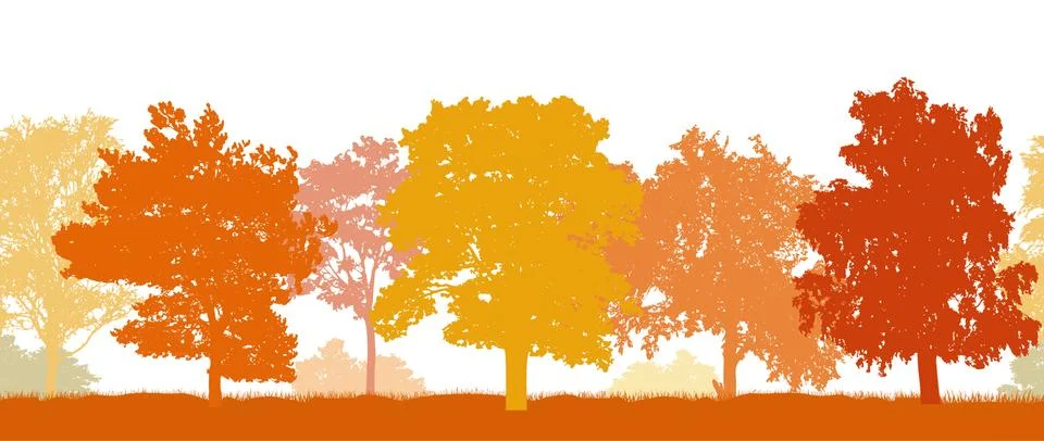 Seamless pattern. Silhouettes of different trees in autumn. Vector illustrati 库存插图