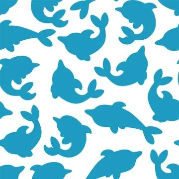 Seamless pattern with silhouettes of dolphins. Minimalistic design with blue Stock Illustration