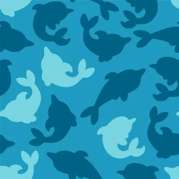 Seamless pattern with silhouettes of dolphins. Minimalistic design with dolphins Stock Illustration