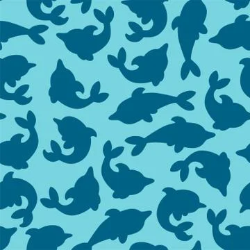 Seamless pattern with silhouettes of dolphins. Minimalistic design with dolphins Stock Illustration