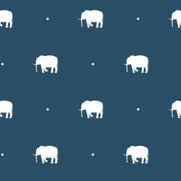 Seamless pattern with silhouettes of elephants and polka dots on a Navy blue  Illustrazione stock
