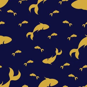 Seamless pattern of silhouettes of fish. Stock Illustration