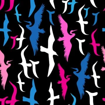 Seamless pattern with silhouettes of flying birds Stock Illustration
