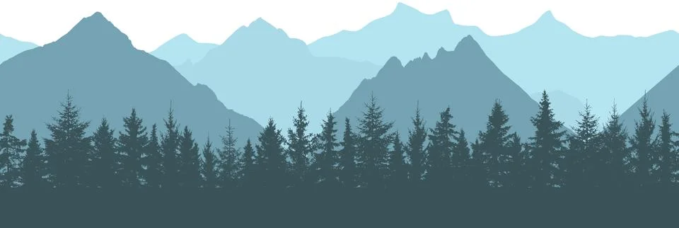 Seamless pattern. Silhouettes of forest and mountain, vector illustration Stock Illustration