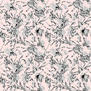 Seamless pattern with silhouettes hand drawn flowers and texstures Stock Illustration