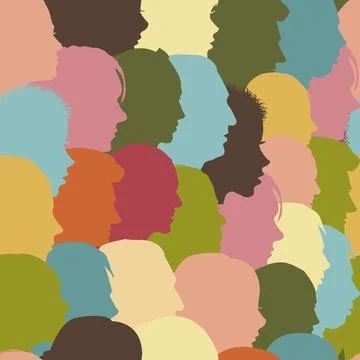 Seamless pattern with silhouettes of human faces Stock Illustration