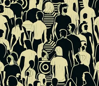 Seamless pattern with silhouettes of people in line art style Illustrazione stock