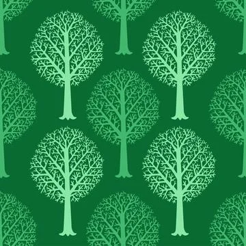 Seamless pattern with silhouettes of trees, vector hand drawn trees. イラスト素材