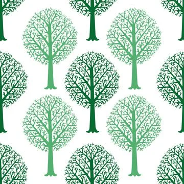 Seamless pattern with silhouettes of trees, vector hand drawn trees Stock Illustration