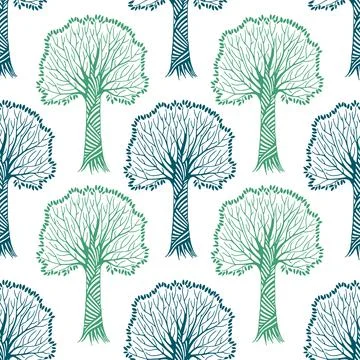 Seamless pattern with silhouettes of trees, vector hand drawn trees. Illustrazione stock