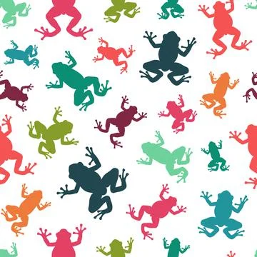 Seamless pattern with silhouettes of tropical tree frogs. Stock Illustration