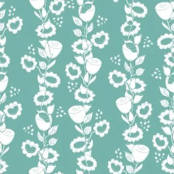 Seamless pattern of silhouettes of white flowers on a blue background. Floral Stock Illustration