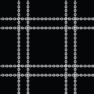 Seamless pattern of silver chains on black background. Stock Illustration