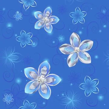 Seamless Pattern of Silver Flowers 스톡 일러스트