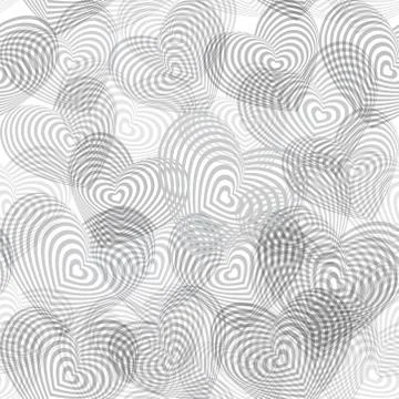 Seamless pattern silver gray white heart on white background. Optical illusio Stock Illustration