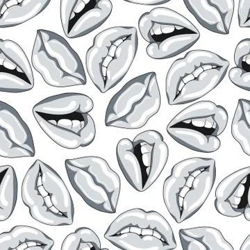 Seamless pattern with silver lips. Stock Illustration