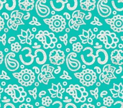 Seamless pattern with silver paint OM meditation ornament Stock Illustration