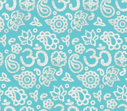 Seamless pattern with silver paint OM meditation ornament Stock Illustration