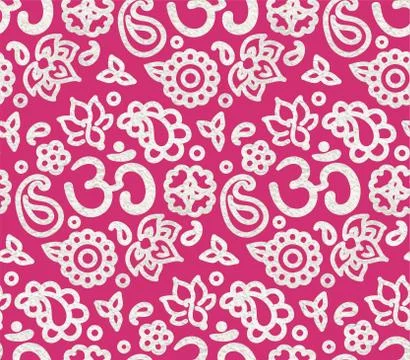 Seamless pattern with silver paint OM meditation ornament Stock Illustration