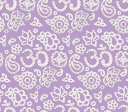Seamless pattern with silver paint OM meditation ornament Stock Illustration