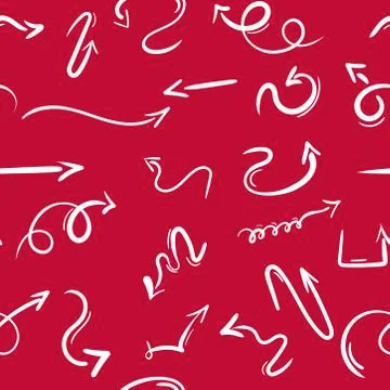 Seamless pattern simple arrows vector pattern. Hand drawing red white. Abstra Stock Illustration