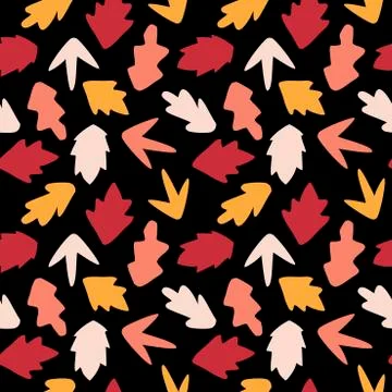 Seamless pattern with simple autumn leaf shapes on dark background. Illustrazione stock