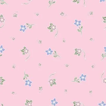 Seamless Pattern with Simple blue Flower and Leaves.Vector Illustration Stockillustratie