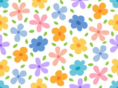 Seamless pattern with simple bright flowers Stock Illustration
